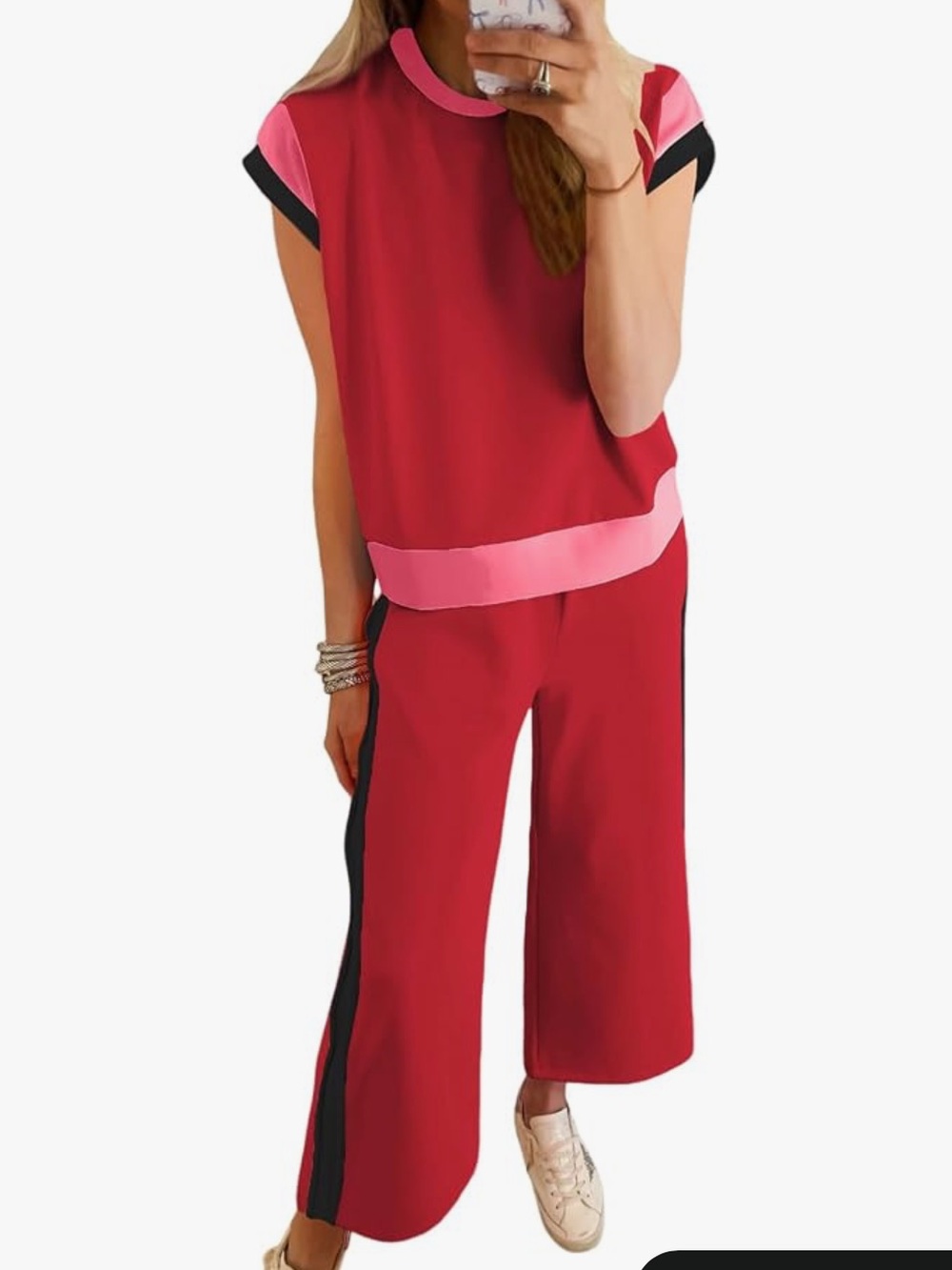 NWT Casual Wide Leg Jumpsuit Set - Red & Pink